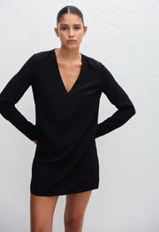 Deep V Mini Dress - Black - Matteau